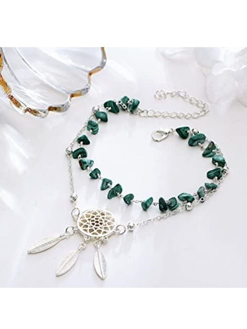 Hollow Dreamcatcher Irregular Green Turquoise AnkletSummer Beach Foot chain